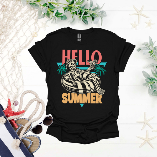 "Hello Summer" Skeleton Pool Vibes Tee